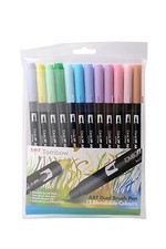 Tombow Brush Pen 12 Colour PASTEL SET. Double Ended Artist & Craft Marker Pens 