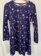 Jingle Bells Christmas A-Line Dress Festive Party Candy Canes Navy Uk12  E2013