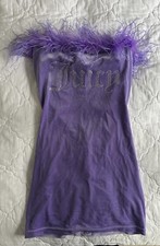 AMAZING JUICY COUTURE DRESS FEATHERS PURPLE LILAC STRAPLESS BOOB TUBE MINI TIGHT