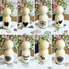 Mini Craft Ink Rubber Stamps | Flowers-Hearts-Thank You-Leaf | DIY Tags Cards