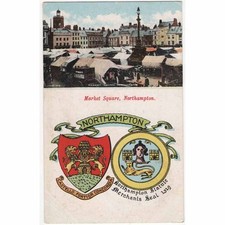 NORTHAMPTON Market Square with Town & Merchant Crests Postcard, Postmarked 1910