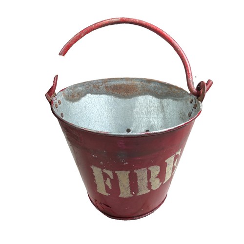 Vintage red metal fire bucket - red,
