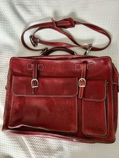 Italian Cherry Red Real Leather Shoulder Strap Satchel Bag, 3 Full Pockets