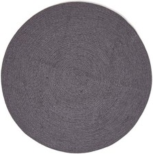 Grey Black Braided Round Rug 150cm Handwoven Cotton Melange Floor Mat Large