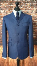 Mod Suit Navy & Red Check Suit 3 Button Slim Fitting Suit 1960's 3 button