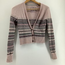Fat Face Pink Fair Isle Striped Cropped Cardigan Button size 10 UK Wool Blend