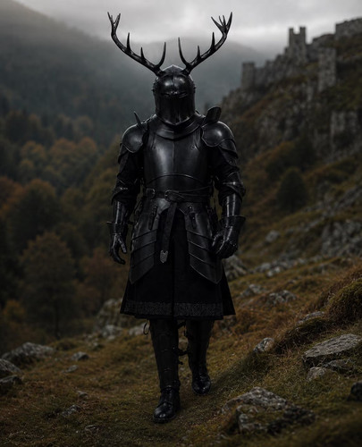 Black barbuta stag knight - black,