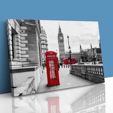 London Telephone Box and Big Ben Canvas Framed Print Picture Wall Art