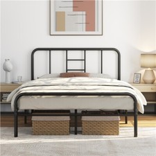 5ft King Metal-Framed Bed with High Headboard, Strong Iron Platform Bed Black