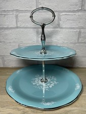 Royal Winton Grimwades 2 Tier Cake Stand Serving Tray Floral Afternoon Tea Blue