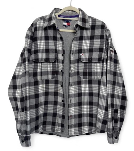 Tommy jeans plaid shacket grey - tommy,