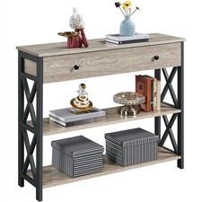 Console Sofa Table with 2 Open Shelves & Drawer Hallway Table Grey Retro Style