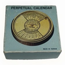 Vintage Perpetual Calendar 50 Year 1986 -2035 Desk Calender Brass Paperweight
