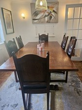 Handmade Solid Oak Rustic Dining Table and Chairs Set 6 Pieces