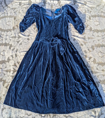Vintage 80s blue velvet prom - vintage,