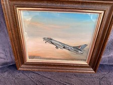 Framed Signed Oil Painting of Hawker Hunter RAF Aircraft 1960/70s