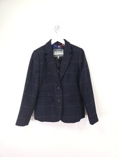 Joules Jacket Size 14 Navy Blue Check Portman Blazer Hacking Wool Tweed Country
