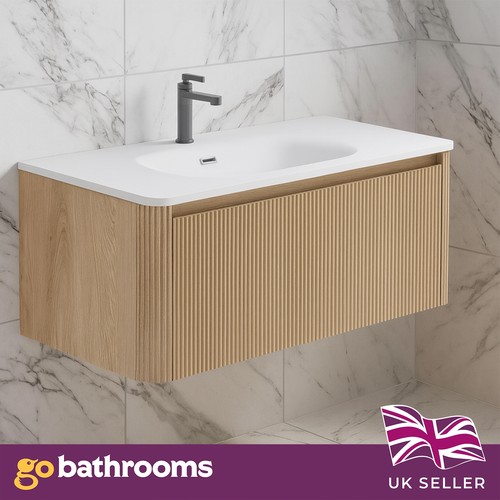 Oak ribbed vanity unit wave - oak,