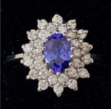 18ct White Gold AAA Tanzanite & Diamond Ring Size P