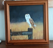  VANTAGE POINT   Birds  Original  Oil  Painting  barn owls  woodland birds