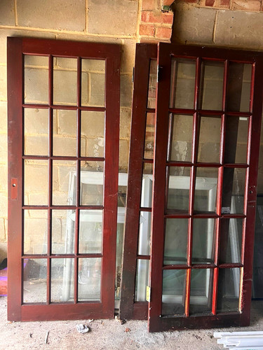 Brown wood double glass doors - double,