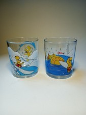 Nutella The Simpsons Bart & Homer Surfing Tumbler Glasses x 2 c2000