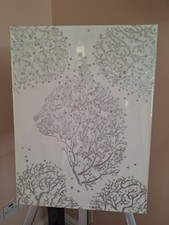 Silver Sparkling CAT Tree Branches Wall Art Abstract Canvas