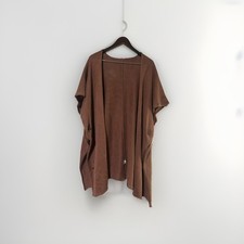 Eskandar $1390 Chestnut Brown  Long Linen Tabard Cardigan Sweater Lagenlook