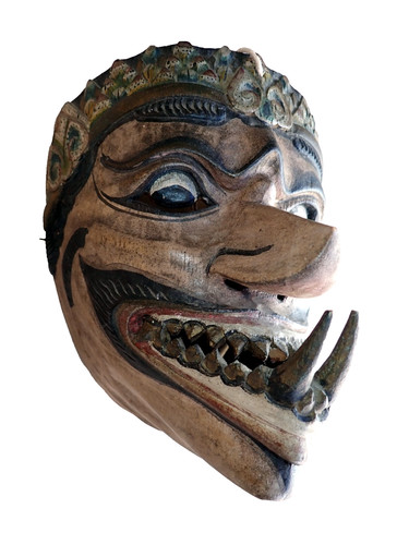 Indonesian wooden demon mask - wooden,