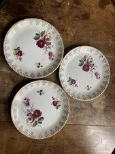 Alfred Meakin Glo-White 3 Piquant Rose Design Plates with Gold Edge 25cm