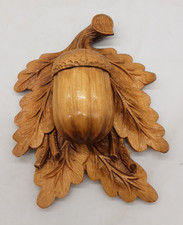 Black Forest Vintage Carved Wooden Acorn Trinket Box Crushed Velvet Lined