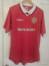 Score Draw Man Utd 1999 CL Final Retro Shirt Large Few Pulls VGC Sharp Sponsor