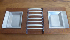 Vintage Circa 1970's Wooden Teak Tray with Stainless Steel Toast Rack & Bowls