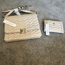 New Accessorize Matching Bag And Purse Set Cream With Coloured Stitching