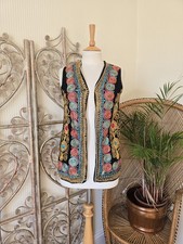 Vintage black embroidered wool 70s waistcoat S