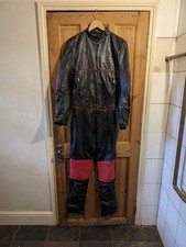Vintage Red And Black Motorcycle Racing Leather One Piece Suit Good Condition.