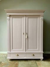 Restored Antique Continental Painted Blush Pink Pine knockdown Wardrobe Armoire
