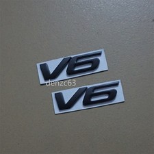 2x Black Matte V6 Metal Badge