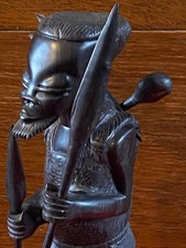 Vintage African Carved Hardwood Warrior Figurine w/ Detachable  Clubs Etc