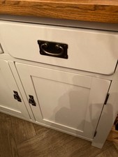 lovely grey dresser, solid oak, three cupboards six drawers.