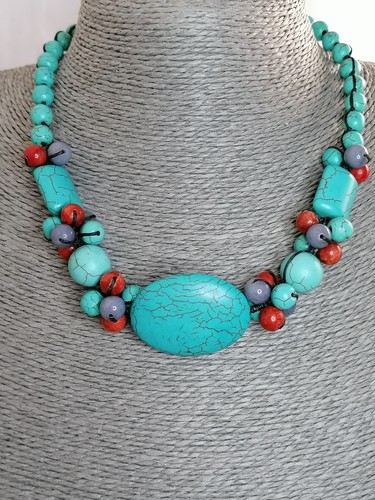 Turquoise howlite red coral - howlite,