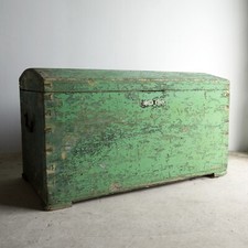 Antique French Green Painted Domed Top Chest, 19Th Century