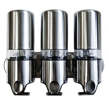 LUXURY SHOWER GEL DISPENSER STAINLESS STEEL CHROME BATHROOM WALL MOUNTED TRIPLE