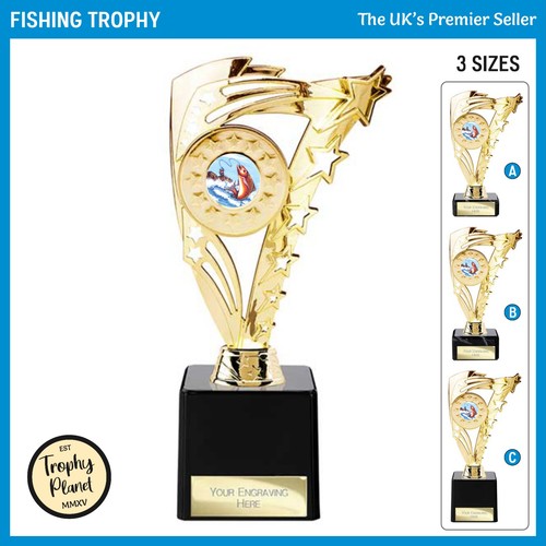 Gold fishing star trophy - star,