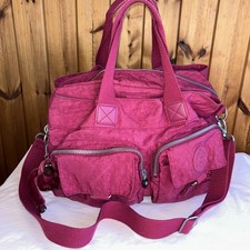 Kipling Large Canvas Shoulder Hand Bag With Monkey Fuchsia Colour