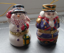 Mr. Christmas Snowman / Nutcraker Music Box Hinged Animated Ornament Gifts SET 2