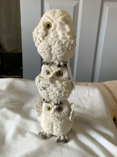 Three white ceramic owls - white,