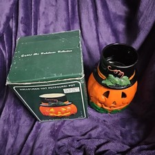 Vintage Ceramic Halloween Jack O Lantern Pumpkin Candle Holder Potpourri Burner