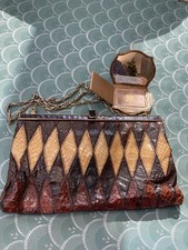 VINTAGE JANE SHILTON SNAKESKIN CLUTCH  LONG CHAIN BAG AND STRATTON COMPACT 70S