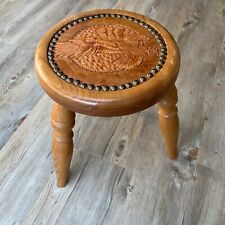 P D BAILEY 13 inch Wooden Tripod Stool with Eagle Embossed Leather Panel & Studs